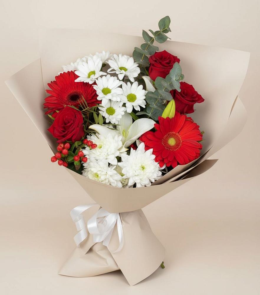 Букет цветов из: Розы, Хризантемы, Герберы и Лилии в Сергаче