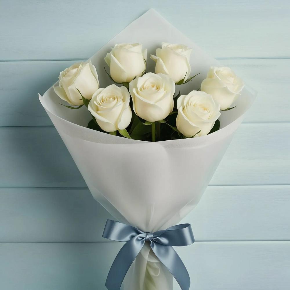 Букет 7 Белых роз Эдлесс Лав в Сергаче