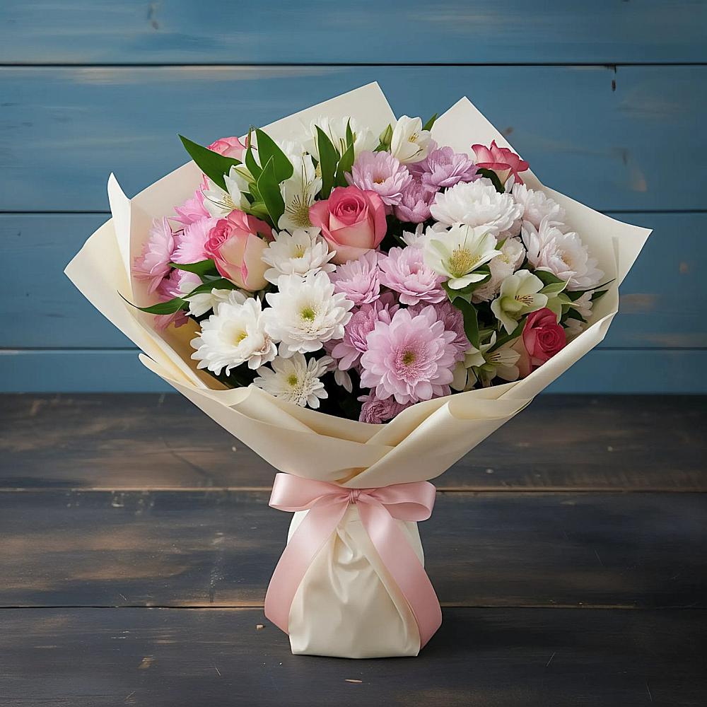 Букет цветов из: Хризантемы, Альстромерии и Розы в Сергаче